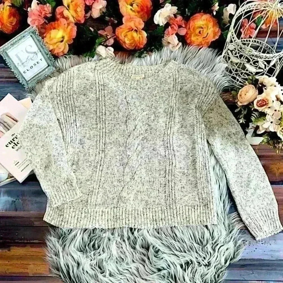 Eileen Fisher Peppered Classic Cotton Blend  Cable Knit Boat-Neck Sweater, XS - Picture 1 of 11